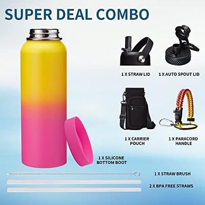 24 Oz Stainless Steel Water Bottle + 2 Bonus Straws Combo Pack