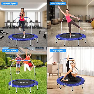 40'' Silent Foldable Trampoline, Exercise Fitness Trampoline with Higher  50 Adjustable Handrail Fitness Rebounder with Carry Bag Mini Trampoline  for
