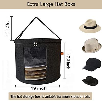 Large Hat Storage Box 19'' Hat Box for Large Hats, Hat Boxes for Women Storage Large Round Hat Boxes for Men Foldable Storage Box with Lid Felt