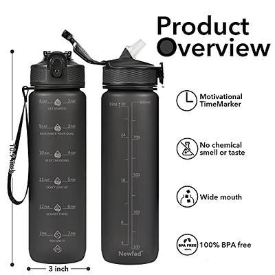 Newfad 32 oz Water Bottles with Straw & Strap, Motivational Water Bottles  with Times to Drink, BPA Free Reusable Sports Water Bottle with Sleeve