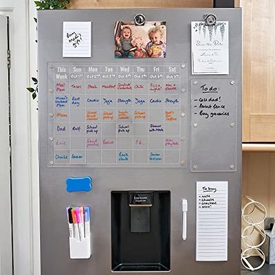 Magnetic acrylic calendar for fridge set - 16x12 acrylic fridge calendar,  10.5x5 acrylic dry erase board, 9 markers, magnetic notepads, eraser,  clips - Acrylic magnetic calendar for fridge 17 pc set - Yahoo Shopping