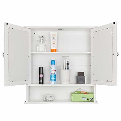 Gray Wooden Medicine Cabinet Organizer Storage Shelf Doors Bathroom Wall  Mount