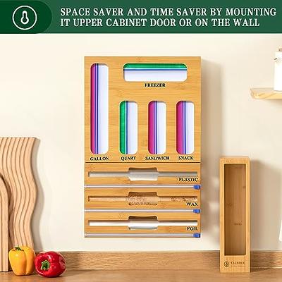 SpaceAid WrapNeat 3 in 1 Wrap Organizer with Cutter and Labels, Plastic Wrap, Aluminum Foil and Wax Bamboo Dispenser for Kitchen Storage