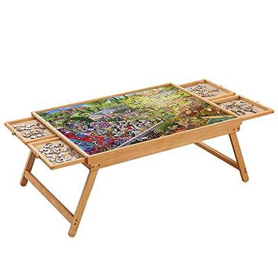 2000 Piece Portable Puzzle Table with Folding Legs, 41.3X27.5 Wooden  Jigsaw Puzzle Board with 4 Drawers & Cover, Family Multifunctional Folding