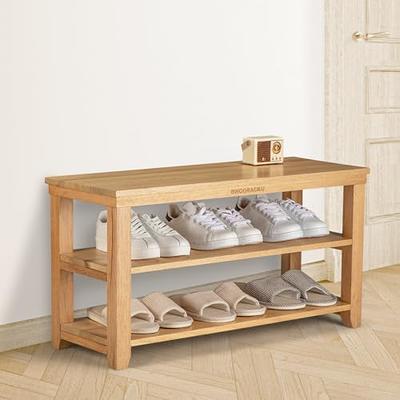 Bench Shoe Storage Rack Solid Wood Shoe Bench 2-Tier Shoe Organizer Entryway