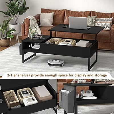 Modern Lift Top Coffee Table with Hidden Compartment Storage,Adjustable Wood Table for Living Room,Brown, Size: 43.3