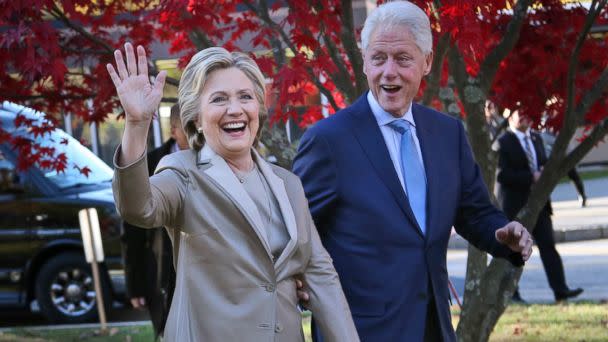 PHOTO: In this Nov. 8, 2016, file photo, Democratic presidential candidate Hillary Clinton, and her husband former President Bill Clinton, greet supporters after voting in Chappaqua, N.Y. (AP)