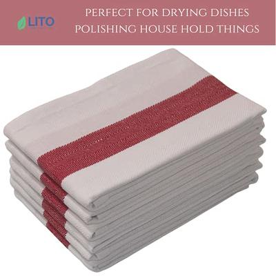 Kitchen Towels | Cotton Dish Towels for Drying Dishes| Absorbent Kitchen  Dish Towels, Dishcloths| Tea Towels for Embroidery|15x25 Stripe Red  Towels