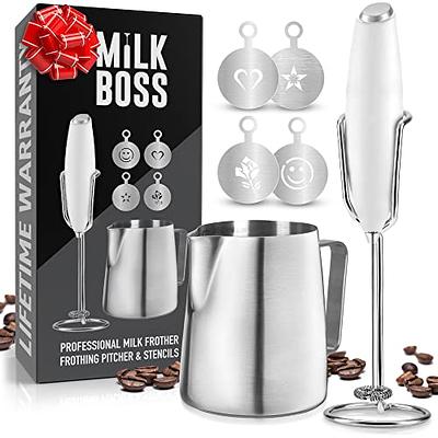 NEW At Home Barista Kit - Frother Dusting Stencils 12oz Frothing Pitcher &  Stand