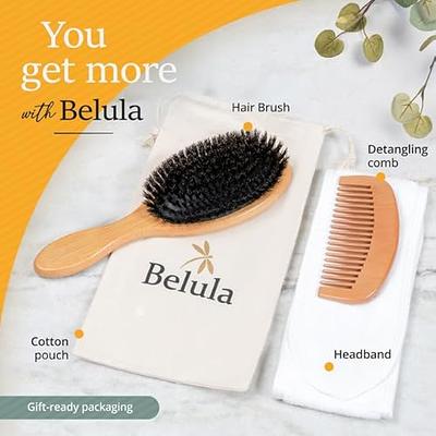 Belula 100% Boar Bristle Hair Brush Set (Large). Soft Natural