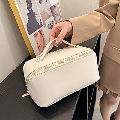 Katadem Travel Makeup Bag,Large Opening Makeup Bag,Portable Makeup Bag  Opens Flat For Easy Access, Toiletry Bag,Pu Leather Makeu