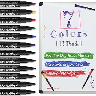 Magnetic Dry Erase Markers Fine Point Tip, 12 Colors White Board Markers  Dry Erase Marker with Eraser Cap, Low Odor Whiteboard Markers Thin Dry  Erase