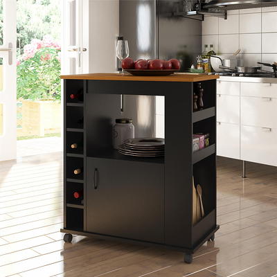 Brown and Black Kitchen Cart with Microwave Oven Stand Storage, Brown & Black