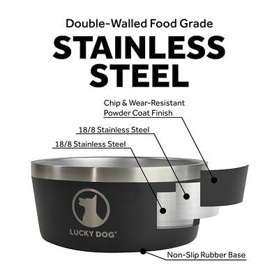 Lucky Dog Indulge Black Double Wall Stainless Steel Dog Bowl, 12.5 Cups