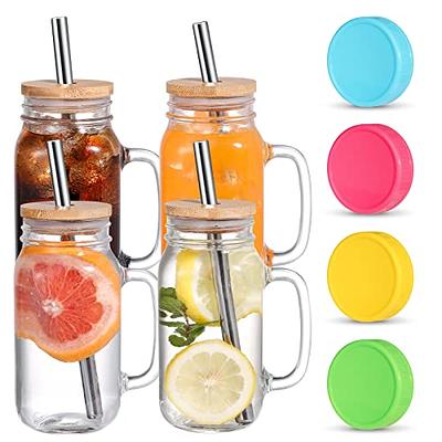 Ulrikco 2 Pack Reusable Boba Cup Bubble Tea Cup, 730ml/24oz Wide Mouth Smoothie  Cups, Mason Jars Cups with Bamboo Lids & Straws, Glass Tumbler Drinking  Bottle for Pearl Boba Juices Cocktail 