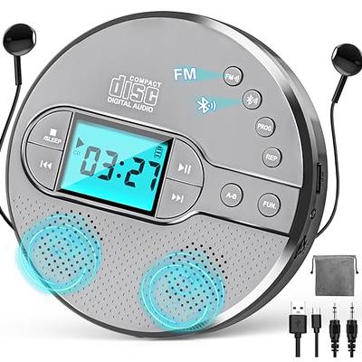  leapwell - Reproductor de CD portátil, portátil, con altavoces,  Bluetooth, para el hogar, pequeño y compacto, reproductor de CD retro  recargable con auriculares y radio, reproductores personales de CD con FM