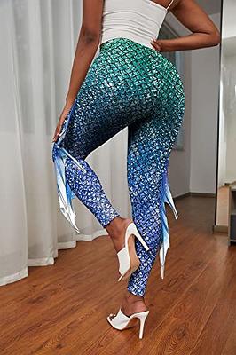 Womens Halloween Mermaid Cosplay Pants Fish Scale Print Yoga