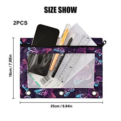 Sooez Pencil Pouch for 3 Ring Binder, 2 Pack Binder Pencil Pouch with Clear  Window Pencil Bags with Zipper & Reinforced Grommets, Pencil Case for