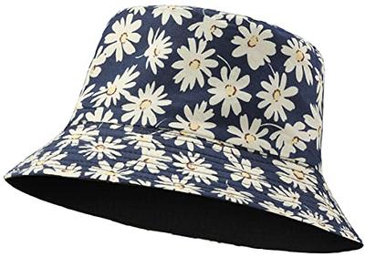 Womens Bucket Hat - Summer Fisherman Hat Print Bucket Hats Reversible Beach Sun  Hats Foldable Cotton Bucket Hat 