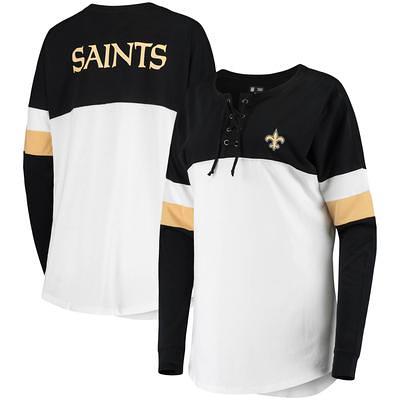 Women's New Era Black/Gold Orleans Saints Lightweight Lace-Up Raglan T-Shirt Size: Extra Small