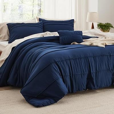 Bedsure Bedding Sets Queen 7 Pieces, Striped Blue Comforter Set