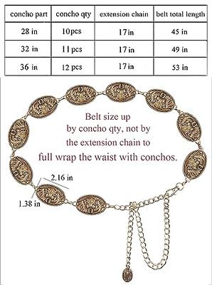 Prasacco Western Belt Cowgirl Belt Chain Belt Country Belt Metal Concho Belt Womens Belts for Jeans Dresses