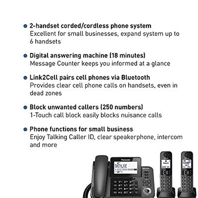 PANASONIC Bluetooth Corded / Cordless Phone System with Answering Machine,  Enhanced Noise Reduction and One-Touch Call Block - 2 Handsets - KX-TGF382M  (Metallic Black) - Yahoo Shopping