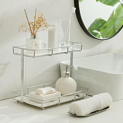 Dobbyby Bathroom Organizer Countertop Perfume Organizer Makeup Organizer  Cosmetics Storage Display Rack 2 Tier Vanity Tray Dresser Stainless Steel  Sliver Shelf White Marble Print Ceramic Tray L - Yahoo Shopping