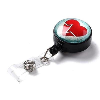 Flat Round ABS Plastic Badge Reel, Retractable Badge Holder, Word Sorry I'm Late There Was A Lot of Traffic Alligator Clip, Drink