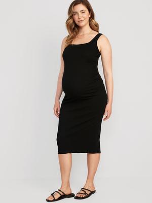 Maternity Square-Neck Rib-Knit Midi Dress - Yahoo Shopping