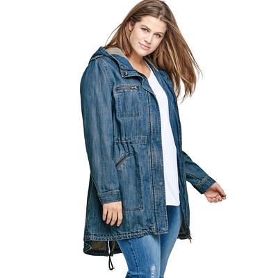 Plus Size Women s Hooded Anorak Denim Jacket by ellos in Medium