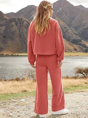 ANRABESS Women's Two Piece Outfits Long Sleeve Crop Top Wide Leg Pants Knit  Sweatsuit Loungewear Sweatsuit Set