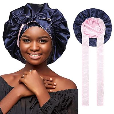 YANIBEST Satin Bonnet Silk Bonnet for Sleeping Double Layer Satin Lined Black Hair Bonnet with Tie Band Bonnets for Women Natural Curly Hair