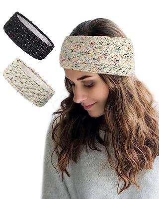 Women Ear Warmer Headband Fleece Lined Winter Warm Knitted Thick Hairband  Thermal Headband