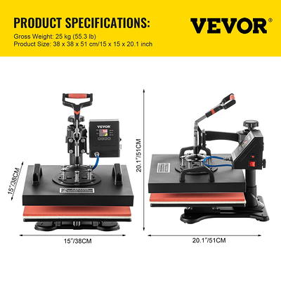 VEVOR Heat Press Machine 15 inchx15 inch 8 in 1 Combo Digital Multifunctional Sublimation Heat Transfer Machine Dual LED Display 360 Degree Rotation