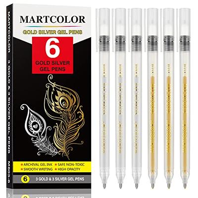 Arrtx White Gold Silver Gel Pens 12 Pack,1.0MM Bold Point Opaque Gel Ink  Pens,Large Capacity White Ink Pens for Black Paper Drawing Sketching