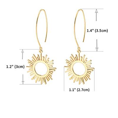 Gold Sun Earrings - sunburst shape, long delicate chain dangle