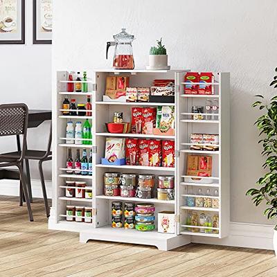 JEROAL 41''Pantry Storage Cabinet, White Freestanding Kitchen Pantry  Storage Cabinet with Adjustable Shelves & Doors, Buffet Cupboards Sideboard  for