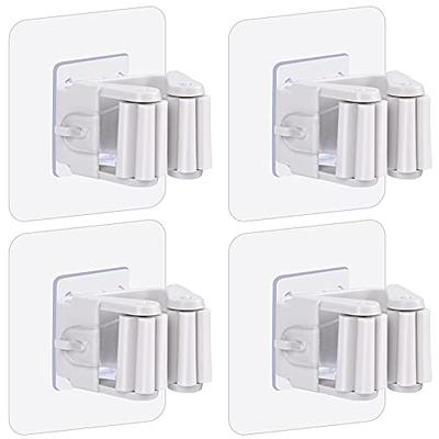 FRILAIF Broom Holder Wall Mount, 4 Pack Acrylic Clear Broom Holder with  Hook, Self Adhesive Broom Holder Wall Mount, Broom and Mop Organizer Wall  Hanging for Kitchen, Bathroom, Garage Laundry Room 