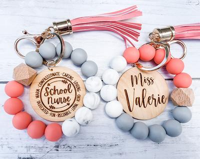 Personalized Wristlet Keychain, Engraved Wood Bead Bracelet Gift For Her,  Mom, Monogram Keychain - Yahoo Shopping