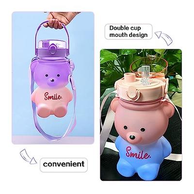 Bottles Kawaii Bear Plastic Water Bottle with Straw Shoulder Strap Cute  Kids