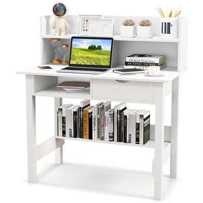 Sewing Craft Table Home Office Computer Desk with Storage Shelves and  Drawer - Costway