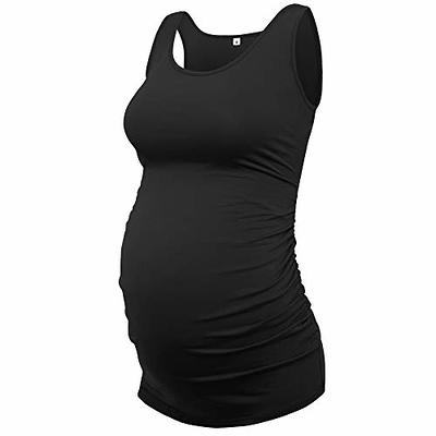 AMPOSH Women's Maternity Tank Top 3 Pack Ruched Side Sleeveless Pregnancy  Basic Shirt, 33 Black/Gray/White, X-Large