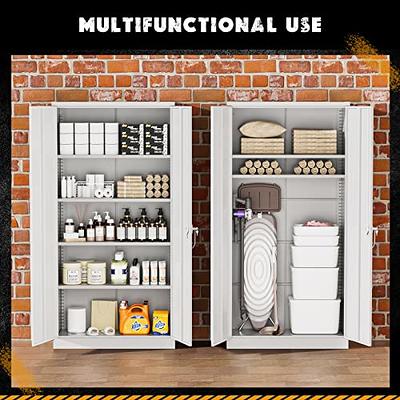 AFAIF Metal Storage Cabinet with Lock,71 White Garage Cabinet with 2 Doors  and 5 Adjustable Shelves, Steel Locking Cabinets Tall Tool Storage