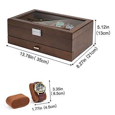 ProCase Lacquered Finish Wooden Men's Jewelry Box, Watch and Sunglasses Box Organizer for Men, 2-Tier Watch Holder Display Cases with Clear Glass