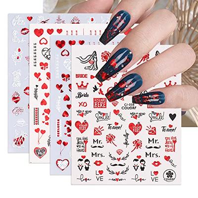  Red Nail Art Glitter Stickers Decals Heart Nail