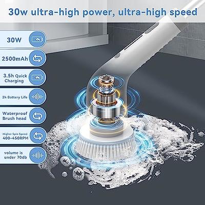 Electric Rotary cleaning brush,2023 new cordless voice prompt shower cleaning  brush with 8 replaceable brush heads, 3-speed adjustable and adjustable  extension handle for bathroom floor tiles