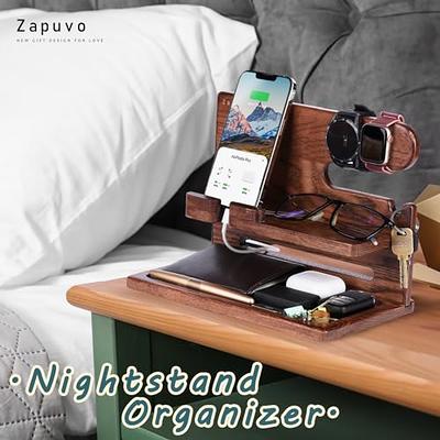 Mens Gifts for Christmas Bedside Organiser for Him Wood Phone