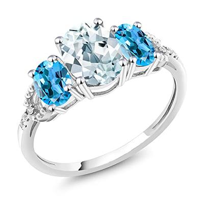 Gem Stone King 10K White Gold Oval Sky Blue Aquamarine Swiss Blue