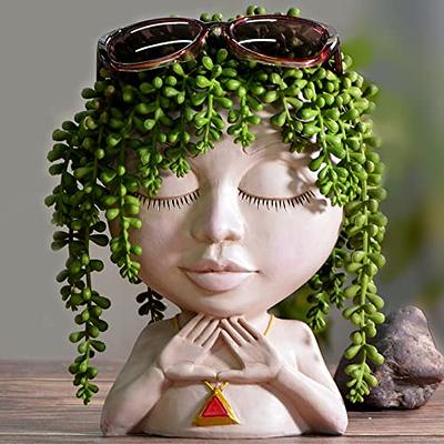 Gardening Resin Head Flower Pot Closed Eyes Figure Sculpture